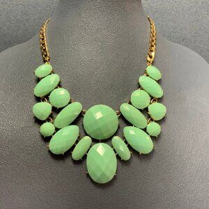 Chunky Bubble Statement Necklace As Is 18 In Gold Chain Mint Green Faceted Retro